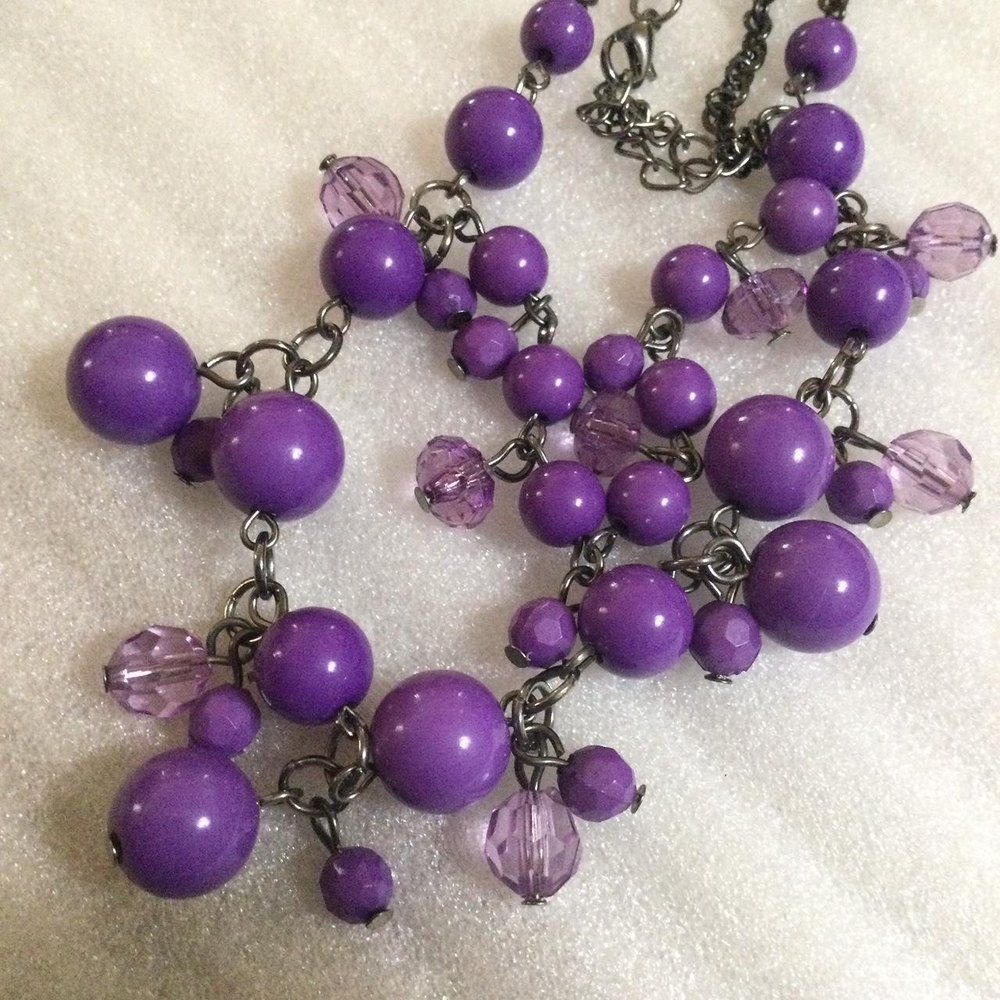 Purple Bead Cluster Statement Necklace